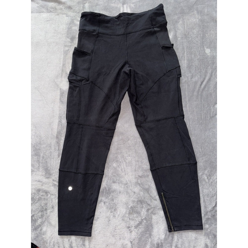 Lululemon Women's Black Cargo Leggings High Rise Zip Pockets Sz 8